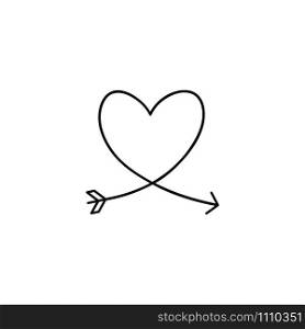Cupid&rsquo;s arrow in the continuous drawing of lines in the form of a heart in a flat style. Continuous black line. Work flat design. Symbol of love and tenderness. Cupid&rsquo;s arrow in the continuous drawing of lines in the form of a heart in a flat style. Continuous black line. Work flat design. Symbol of love and tenderness.