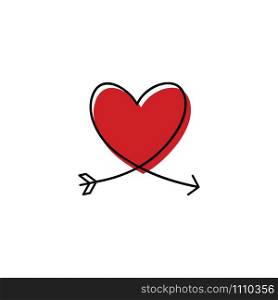 Cupid&rsquo;s arrow in the continuous drawing of lines in the form of a heart in a flat style. Continuous black line. Work flat design. Symbol of love and tenderness. Cupid&rsquo;s arrow in the continuous drawing of lines in the form of a heart in a flat style. Continuous black line. Work flat design. Symbol of love and tenderness.