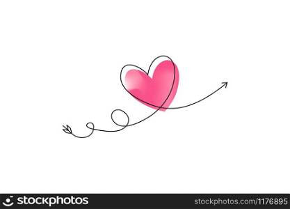 Cupid s arrow in the continuous drawing of lines in the form of a heart with pastel neon color design. Continuous black line. Work flat design. Symbol of love and tenderness. Cupid s arrow in the continuous drawing of lines in the form of a heart with pastel neon color design. Continuous black line. Work flat design. Symbol of love and tenderness.