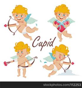 Cupid Set Vector. Cupids Bow. Cupid In Different Poses. Happy Valentine s Day. Element For Graphic Design. Isolated Flat Cartoon Character Illustration. Cupid Set Vector. Cupids Bow. Cupid In Different Poses. Happy Valentine s Day. Element For Graphic Design. Isolated Cartoon Character Illustration