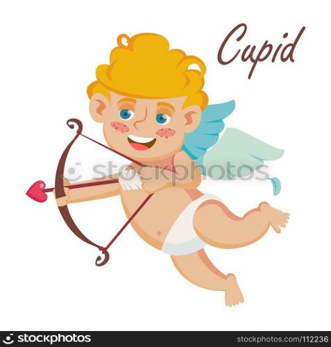 Cupid Vector. Cupids Bow. Happy Valentine s Day. Element For Graphic Design. Isolated Flat Cartoon Character Illustration. Classic Cupid Vector. Cupids Silhouette. Valentine Day. Shoots A Bow. Flat Cartoon Illustration