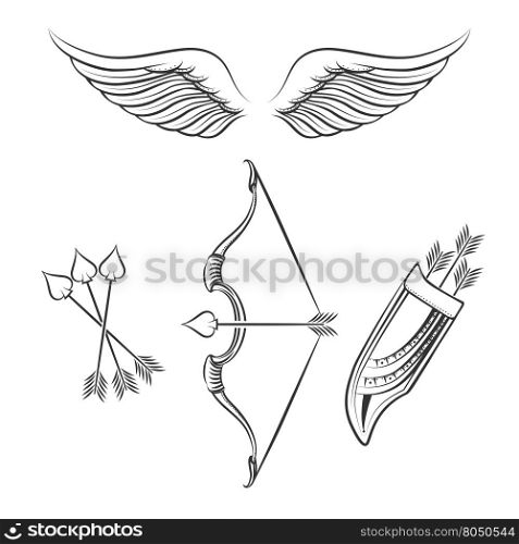 Cupid weapons icons. Cupid weapons icons. Hand drawn line cupid weapons on white background. Vector illustration