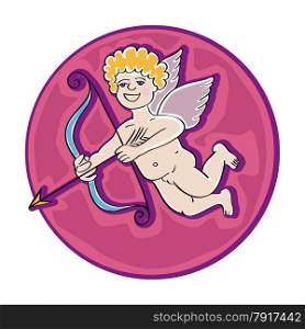 Cupid with bow and arrow cartoon, clip art isolated on white