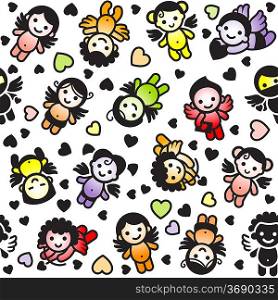 Cupids set, color icons, wrapping paper