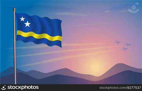 Curacao flag in the morning sun Royalty Free Vector Image
