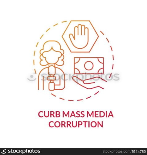 Curb mass media corruption red concept icon. Fake news abstract idea thin line illustration. Lying propaganda on TV. Corrupted newspaper. Vector isolated outline color drawing. Editable stroke. Curb mass media corruption red concept icon