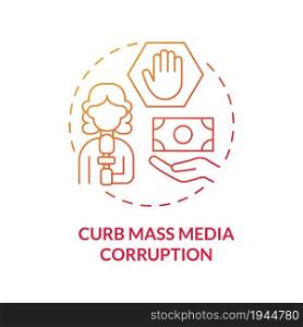 Curb mass media corruption red concept icon. Fake news abstract idea thin line illustration. Lying propaganda on TV. Corrupted newspaper. Vector isolated outline color drawing. Editable stroke. Curb mass media corruption red concept icon