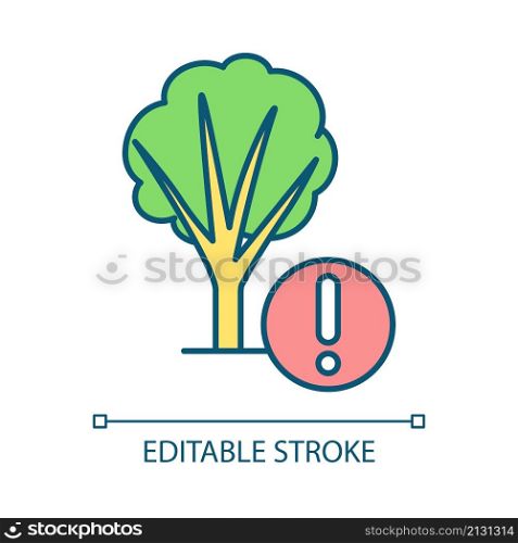 Curb use of paper products RGB color icon. Save trees and forests. Reduce paper consumption. Isolated vector illustration. Simple filled line drawing. Editable stroke. Arial font used. Curb use of paper products RGB color icon