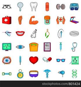 Cure icons set. Cartoon style of 36 cure vector icons for web isolated on white background. Cure icons set, cartoon style