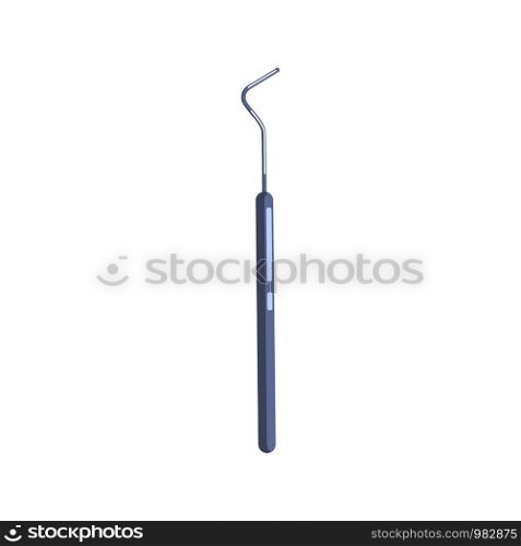 Curette metal dentist tool icon. Steel dental scaler flat symbol. Medical equipment tooth surgeon. Stomatologic tool for modern cabinet. Vector illustration. Curette metal dentist tool icon. Steel dental scaler flat symbol.