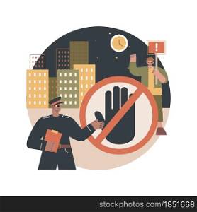 Curfew abstract concept vector illustration. Public protest, demonstration, mass unrest, street crowd, meeting, vandalism and looting, stay home restriction rule violation abstract metaphor.. Curfew abstract concept vector illustration.