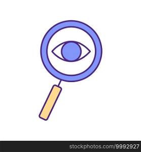 Curiosity development RGB color icon. Exploration, investigation. Inquisitive thinking. Improving learning process. Asking questions, searching for answers. Isolated vector illustration. Curiosity development RGB color icon