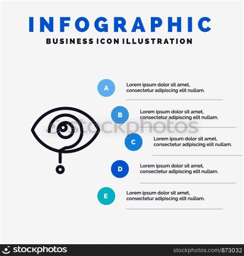 Curious, Exclamation, Eye, Knowledge, Mark Line icon with 5 steps presentation infographics Background