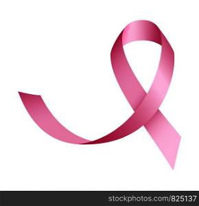 Curl pink ribbon icon. Realistic illustration of curl pink ribbon vector icon for web design isolated on white background. Curl pink ribbon icon, realistic style