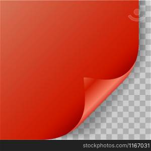 Curled corner. Decorative curling red 3d paper for tag label or book new sheet or blank page vector image. Curled corner. Decorative curling red 3d paper for tag label or book page vector image