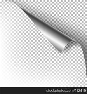 Curled Silver Metalic Corner Vector.. Curled Silver Metalic Corner Realistic Vector Illustration