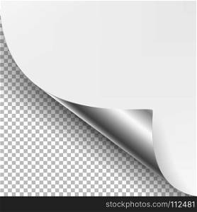 Curled Silver Metalic Corner Vector. Curled Silver Metalic Corner Realistic Vector Illustration