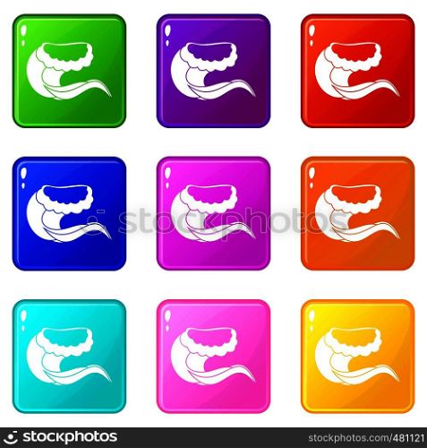 Curling and cracking wave icons of 9 color set isolated vector illustration. Curling and cracking wave set 9