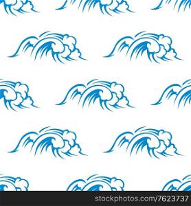 Curling breaking waves at sea in a repeat seamless nautical themed pattern in blue suitable for fabric or wallpaper
