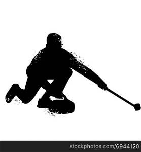 Curling player silhouette isolated on white background. Vector illustrations