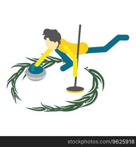 Curling sport icon isometric vector. Athlete with granite stone for curling game. Winter sport concept. Curling sport icon isometric vector. Athlete with granite stone for curling game