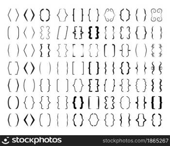 Curly brace set vector. Text brackets collection for messages, quotas. Oval, square, retro parentheses and punctuation shapes.. Curly brace set vector. Text brackets collection for messages, quotas.