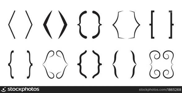 Curly brace set vector. Text brackets collection for messages, quotas. Oval, square, retro parentheses and punctuation shapes.. Curly brace set vector. Text brackets collection for messages, quotas.