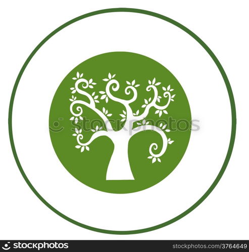 Curly Branched Tree Green Banner Cartoon Character