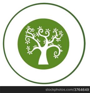 Curly Branched Tree Green Banner Cartoon Character