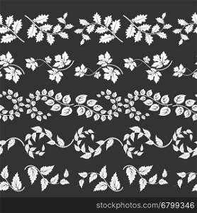Curly branches horizontal borders. Curly branches horizontal seamless pattern. Vector floral branch borders