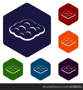 Curly cloud icons set hexagon isolated vector illustration. Curly cloud icons set hexagon