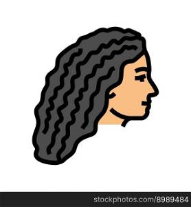 curly female hairstyle female color icon vector. curly female hairstyle female sign. isolated symbol illustration. curly female hairstyle female color icon vector illustration