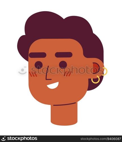 Curly haired man with earrings semi flat vector character head. Editable cartoon avatar icon. Successful entrepreneur. Face emotion. Colorful spot illustration for web graphic design, animation. Curly haired man with earrings semi flat vector character head