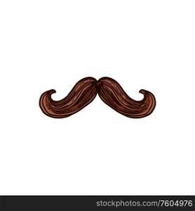 Curly mustaches isolated mexican males symbol. Vector brown hairy moustaches, man facial hair. Hairy moustaches isolated mexican male facial hair