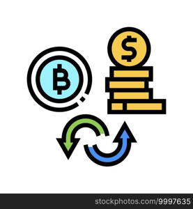 currancy money to bitcoin color icon vector. currancy money to bitcoin sign. isolated symbol illustration. currancy money to bitcoin color icon vector illustration