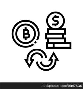 currancy money to bitcoin line icon vector. currancy money to bitcoin sign. isolated contour symbol black illustration. currancy money to bitcoin line icon vector illustration