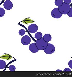 Currant seamless pattern. Hand drawn vector illustration. Sweet food. Berry with leaves