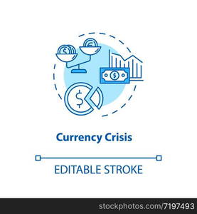 Currency, crisis concept icon. National economic issue, financial emergency idea thin line illustration. Money exchange rate devaluation. Vector isolated outline RGB color drawing. Editable stroke