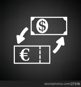 Currency dollar and euro exchange icon. Black background with white. Vector illustration.