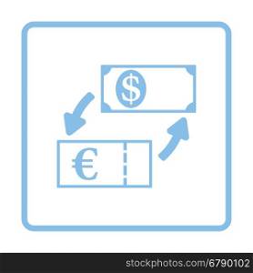 Currency dollar and euro exchange icon. Blue frame design. Vector illustration.