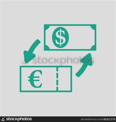 Currency dollar and euro exchange icon. Gray background with green. Vector illustration.