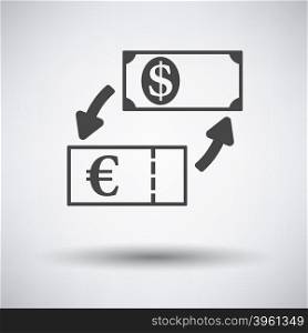 Currency dollar and euro exchange icon on gray background with round shadow. Vector illustration.. Currency dollar and euro exchange icon