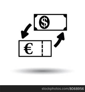 Currency dollar and euro exchange icon. White background with shadow design. Vector illustration.