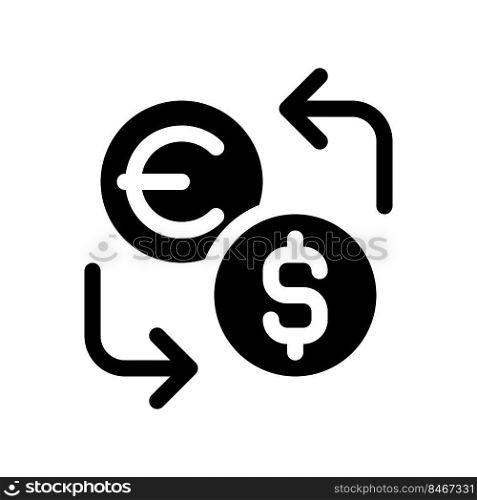 Currency exchange black glyph ui icon. Financial operation. Foreign currency. User interface design. Silhouette symbol on white space. Solid pictogram for web, mobile. Isolated vector illustration. Currency exchange black glyph ui icon