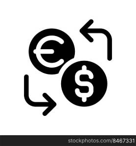 Currency exchange black glyph ui icon. Financial operation. Foreign currency. User interface design. Silhouette symbol on white space. Solid pictogram for web, mobile. Isolated vector illustration. Currency exchange black glyph ui icon