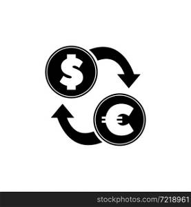Currency Exchange, Convert Dollar to Euro. Flat Vector Icon illustration. Simple black symbol on white background. Exchange, Convert Dollar to Euro sign design template for web and mobile UI element. Currency Exchange, Convert Dollar to Euro. Flat Vector Icon illustration. Simple black symbol on white background. Exchange, Convert Dollar to Euro sign design template for web and mobile UI element.