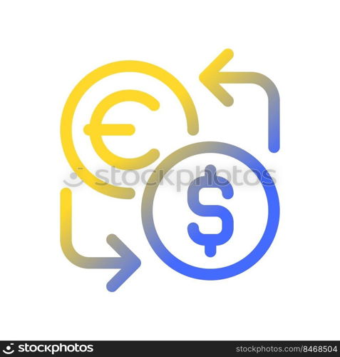 Currency exchange pixel perfect gradient linear ui icon. Financial operation. Foreign currency. Line color user interface symbol. Modern style pictogram. Vector isolated outline illustration. Currency exchange pixel perfect gradient linear ui icon