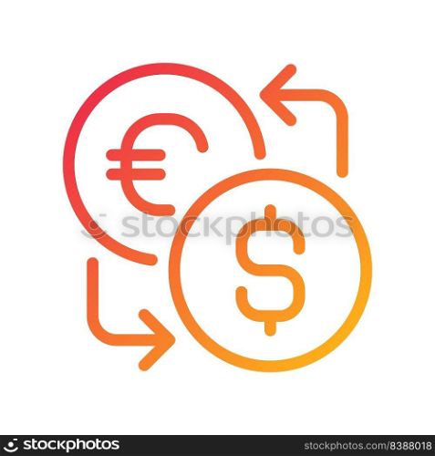 Currency exchange pixel perfect gradient linear vector icon. Foreign cash. Currency converter. Global trade market. Thin line color symbol. Modern style pictogram. Vector isolated outline drawing. Currency exchange pixel perfect gradient linear vector icon