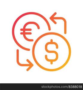 Currency exchange pixel perfect gradient linear vector icon. Foreign cash. Currency converter. Global trade market. Thin line color symbol. Modern style pictogram. Vector isolated outline drawing. Currency exchange pixel perfect gradient linear vector icon