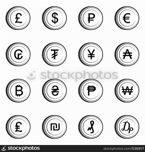 Currency gold coin icons set in simple style on a white background. Currency gold coin icons set, simple style